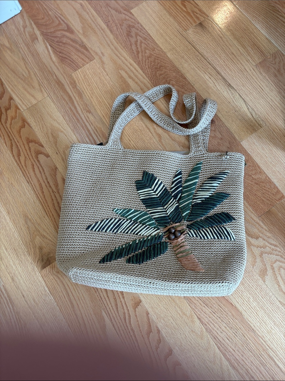 The Sak Beige Woven Tote with Green Palm Applique